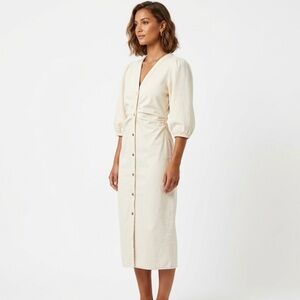 Zara Cream Denim Midi Dress with Ruched woman’s Size Small